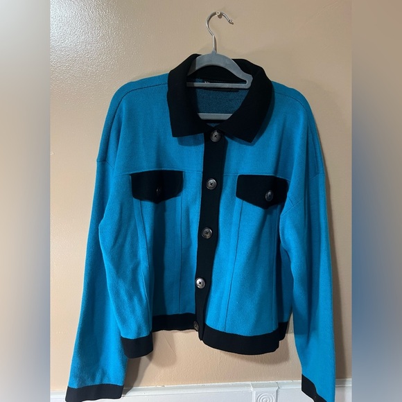 New York & Company Teal and Black Knit Jacket - Picture 1 of 3